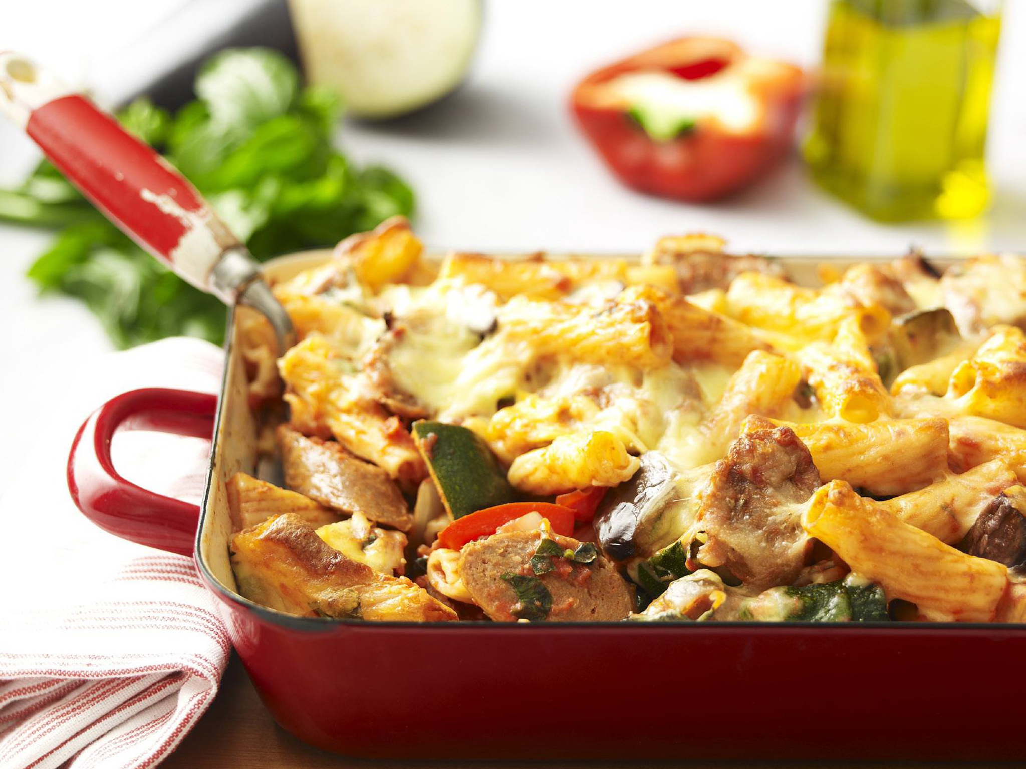 spicy sausage pasta bake