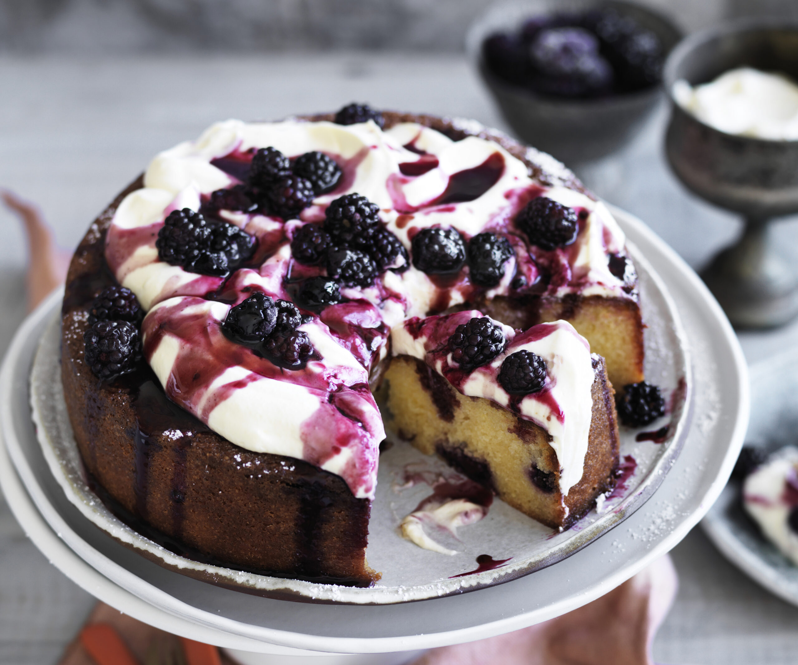 Blackberry lemon cake with blackberry fool using frozen berries