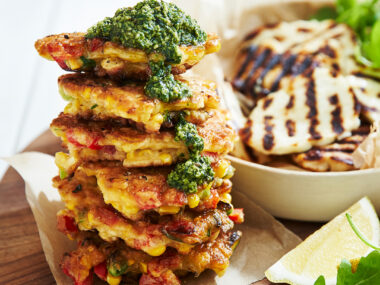 Julie Goodwin's corn fritters and haloumi
