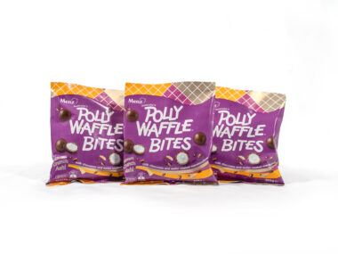 New Polly Waffle bites in their original chocolate bar-inspired packaging