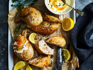 Peri peri chicken cooked in the slow cooker served with mayonnaise