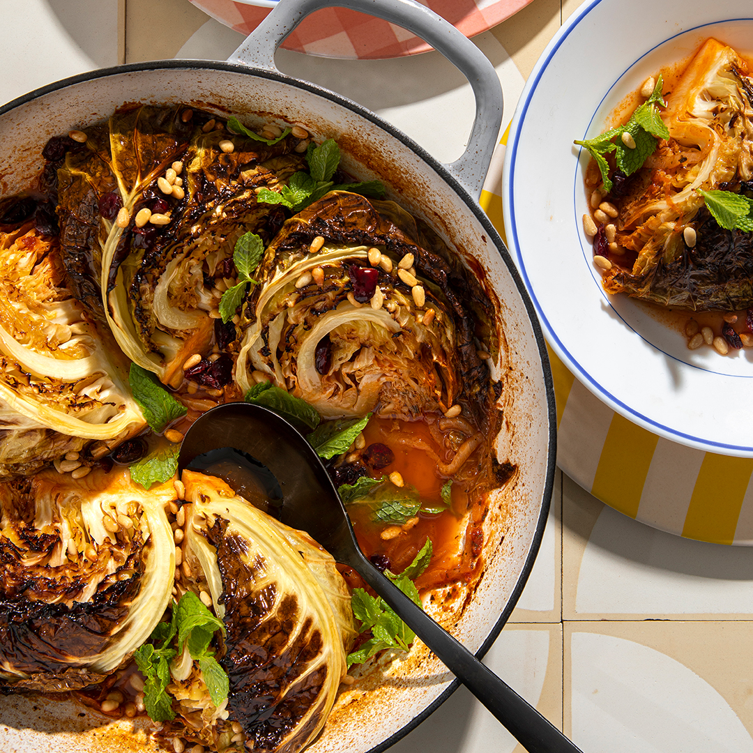 Fall-apart roast cabbage with harissa