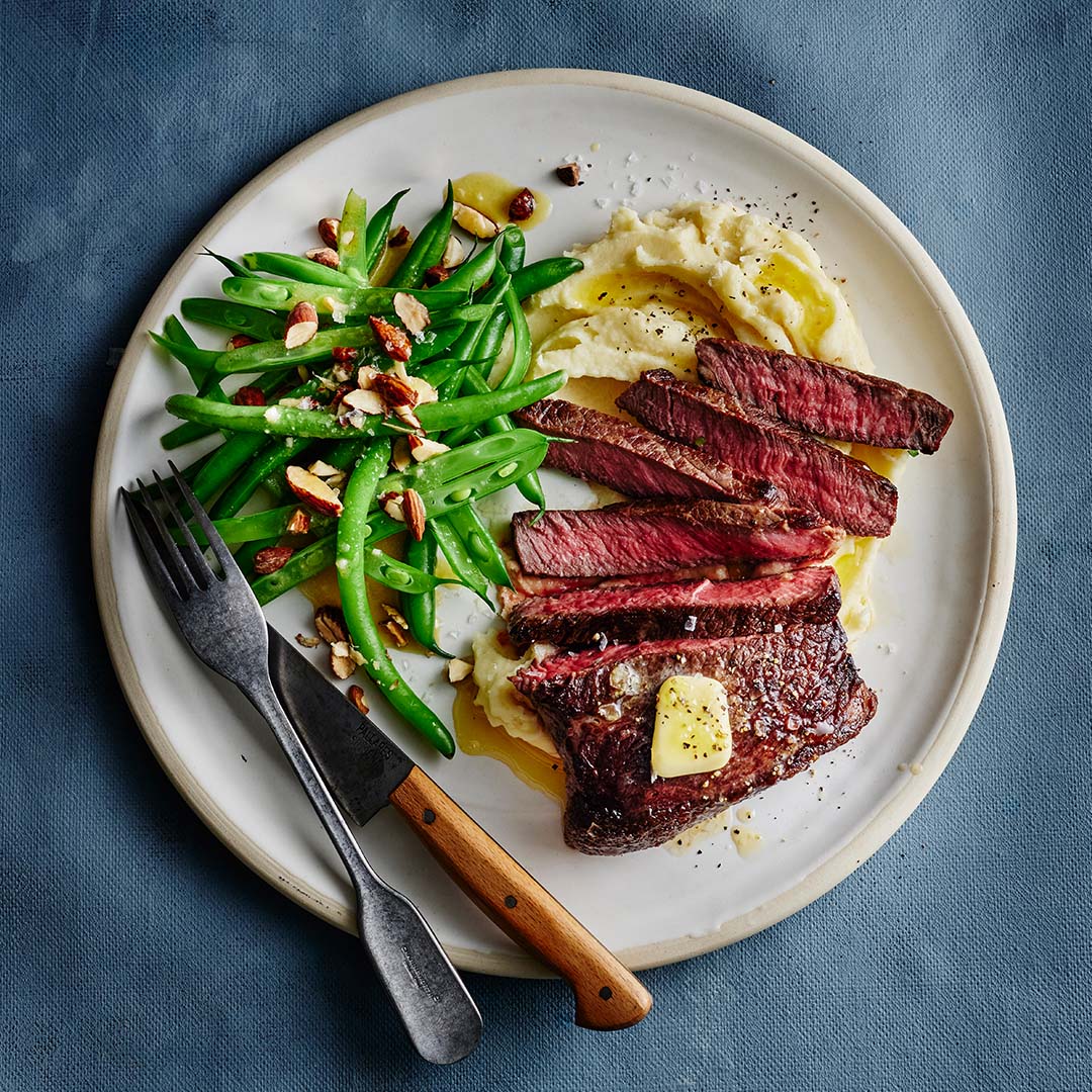 Chargrilled rump steak with Dijon maple butter