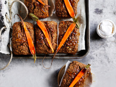 Mini healthy carrot cake loaves on a tray