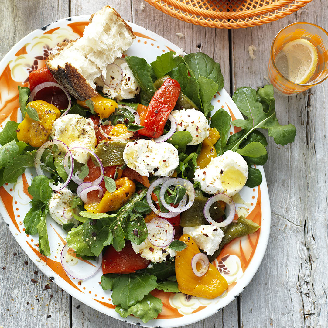 Roasted capsicum salad with labne