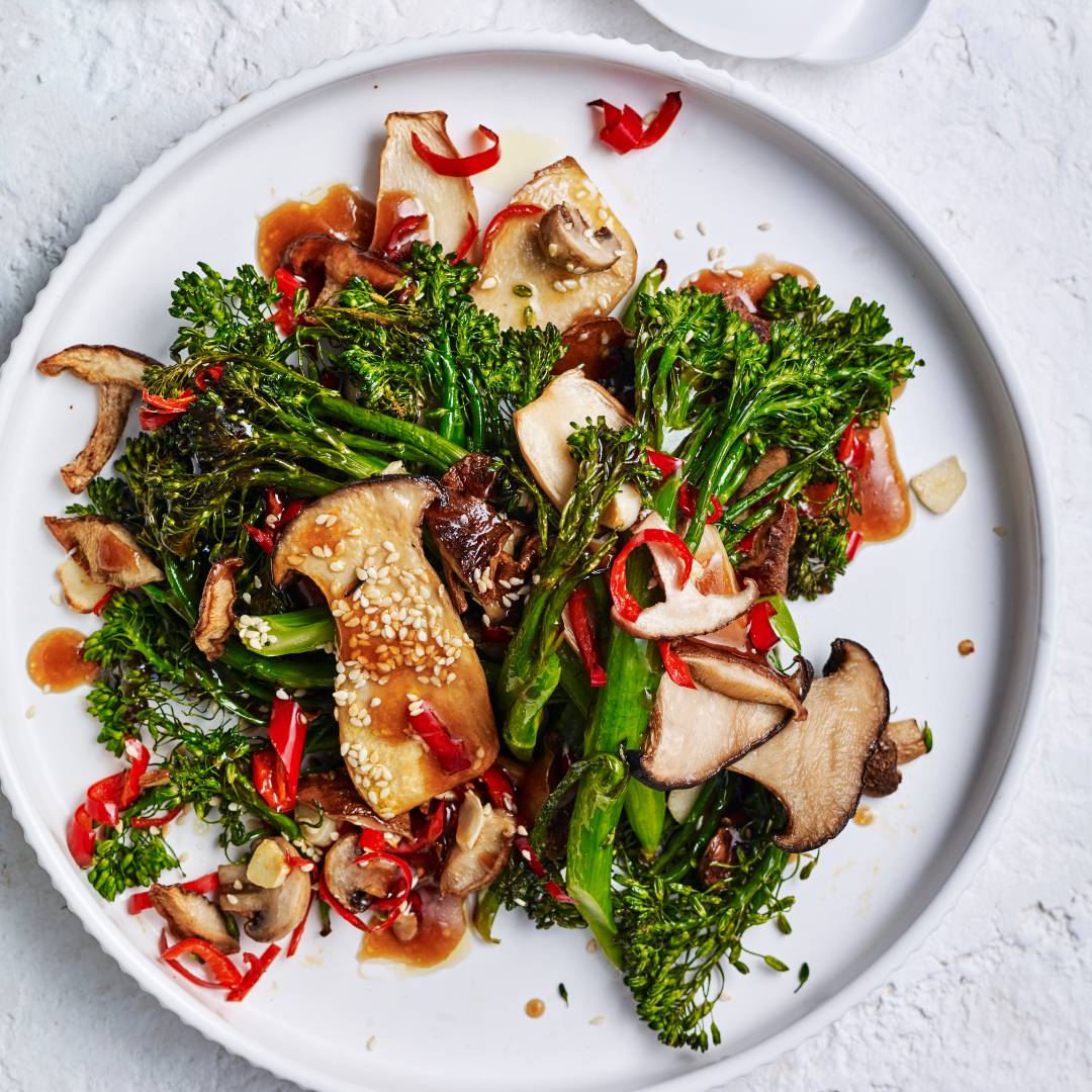 Air fryer broccolini with mushrooms