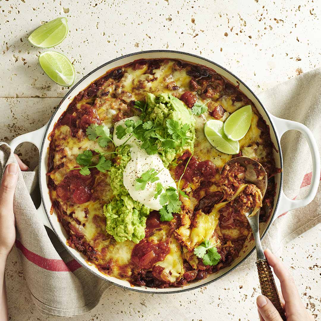 One pan layered burrito bowl