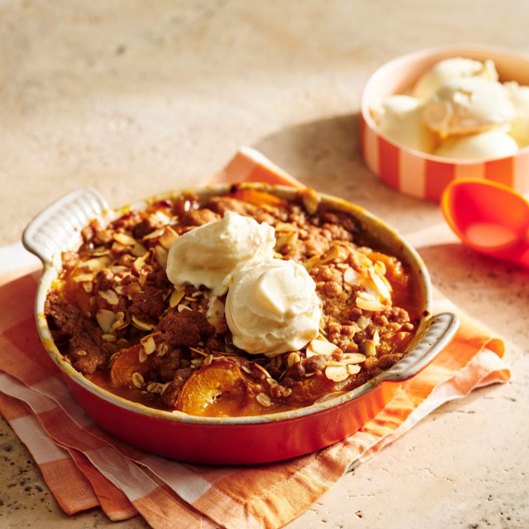 Apricot crumble with extra crumble